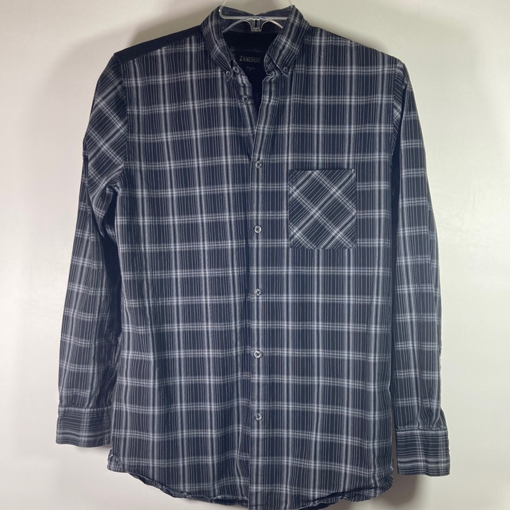 Zanerobe Long Sleeve Button Collar Plaid Men Shirt Size M